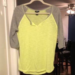 Rue21 Neon Yellow/Green 3/4 Sleeve Raglan Tee